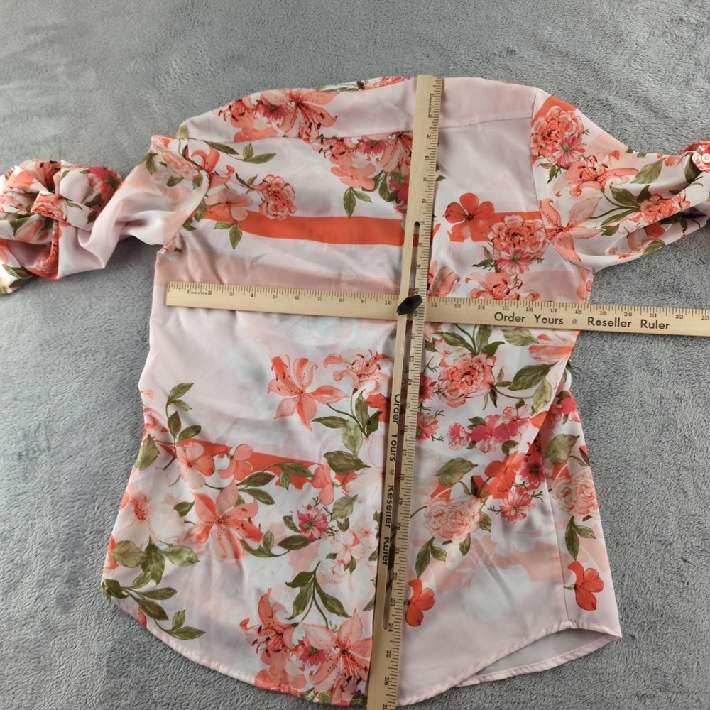 Calvin Klein Shirt Womens Medium Pink Floral Longβ Sleeve Button Up Blouse Top